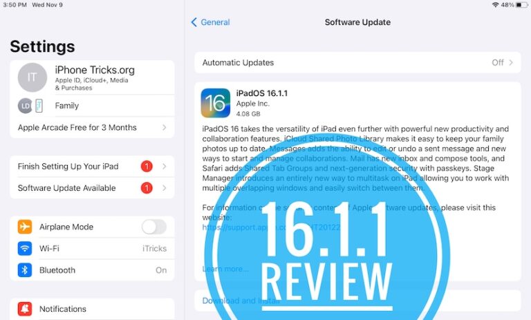 iPadOS 16.1.1 Исправлены ошибки, обновления безопасности, новые проблемы
