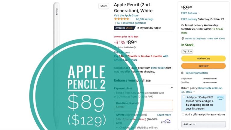 Apple Pencil 2 Самая низкая цена 89 долларов (сэкономьте 40 долларов) [-31% Sale]