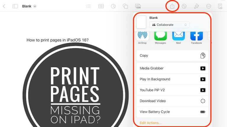 Параметр печати отсутствует на страницах на iPad в iPadOS 16?  (Исправить!)
